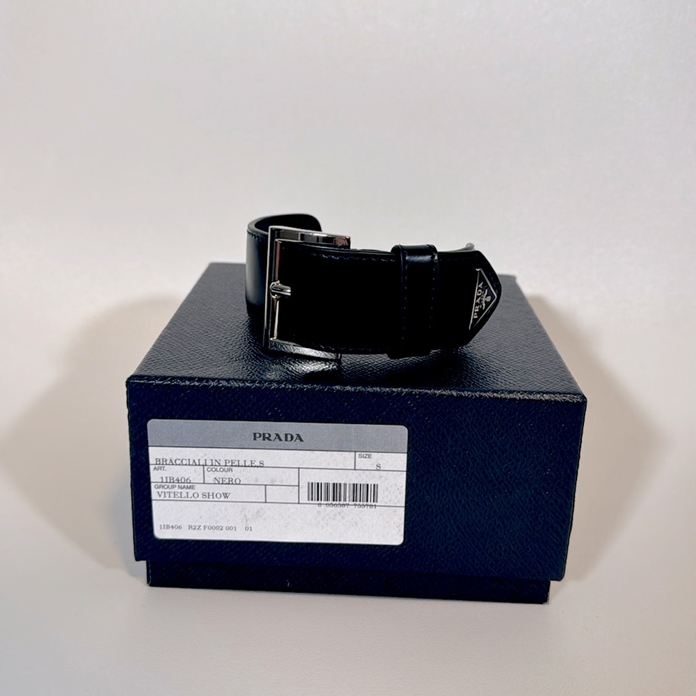 Prada Buckle Triangle Logo Arm Cuff Bracelet NWT